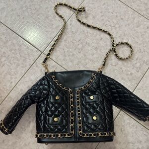 Black Quilted Jacket Purse with Gold Chain
